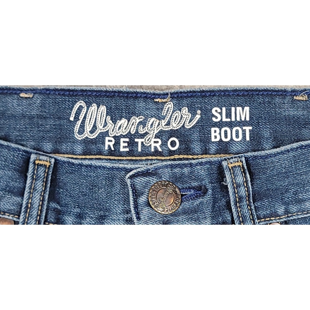 Wrangler Retro Slim Bootcut Men's Denim Jeans Blue Casual Workwear Size 29x32 - Picture 6 of 10